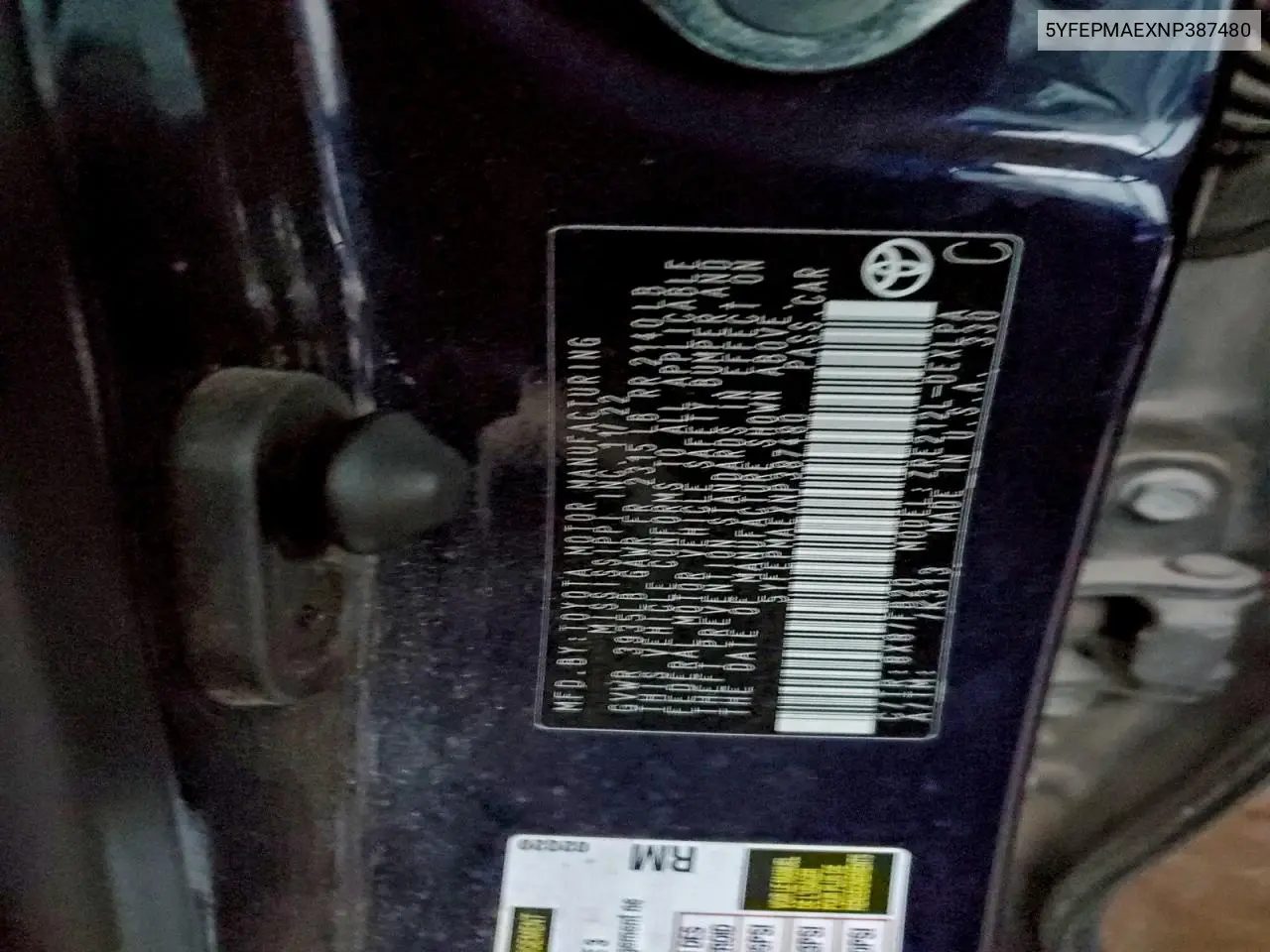5YFEPMAEXNP387480 2022 Toyota Corolla Le