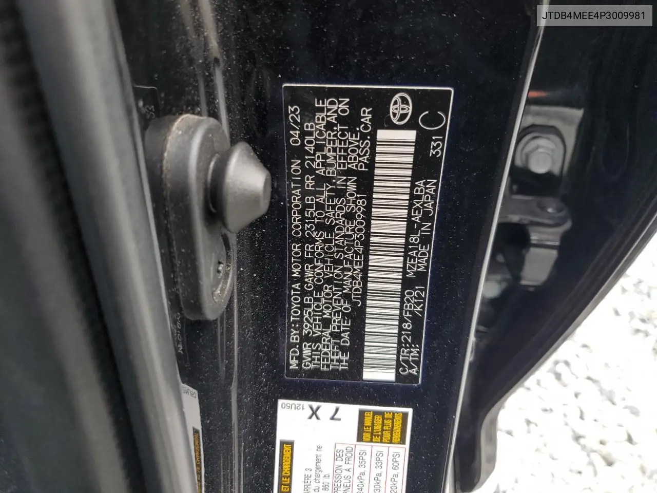 JTDB4MEE4P3009981 2023 Toyota Corolla Le