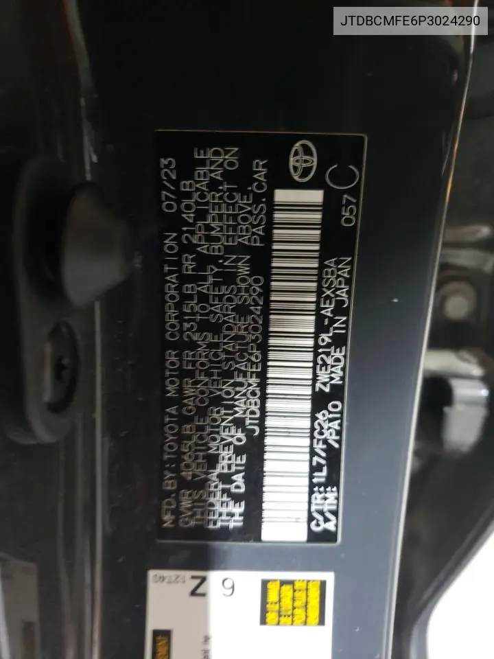 JTDBCMFE6P3024290 2023 Toyota Corolla Le