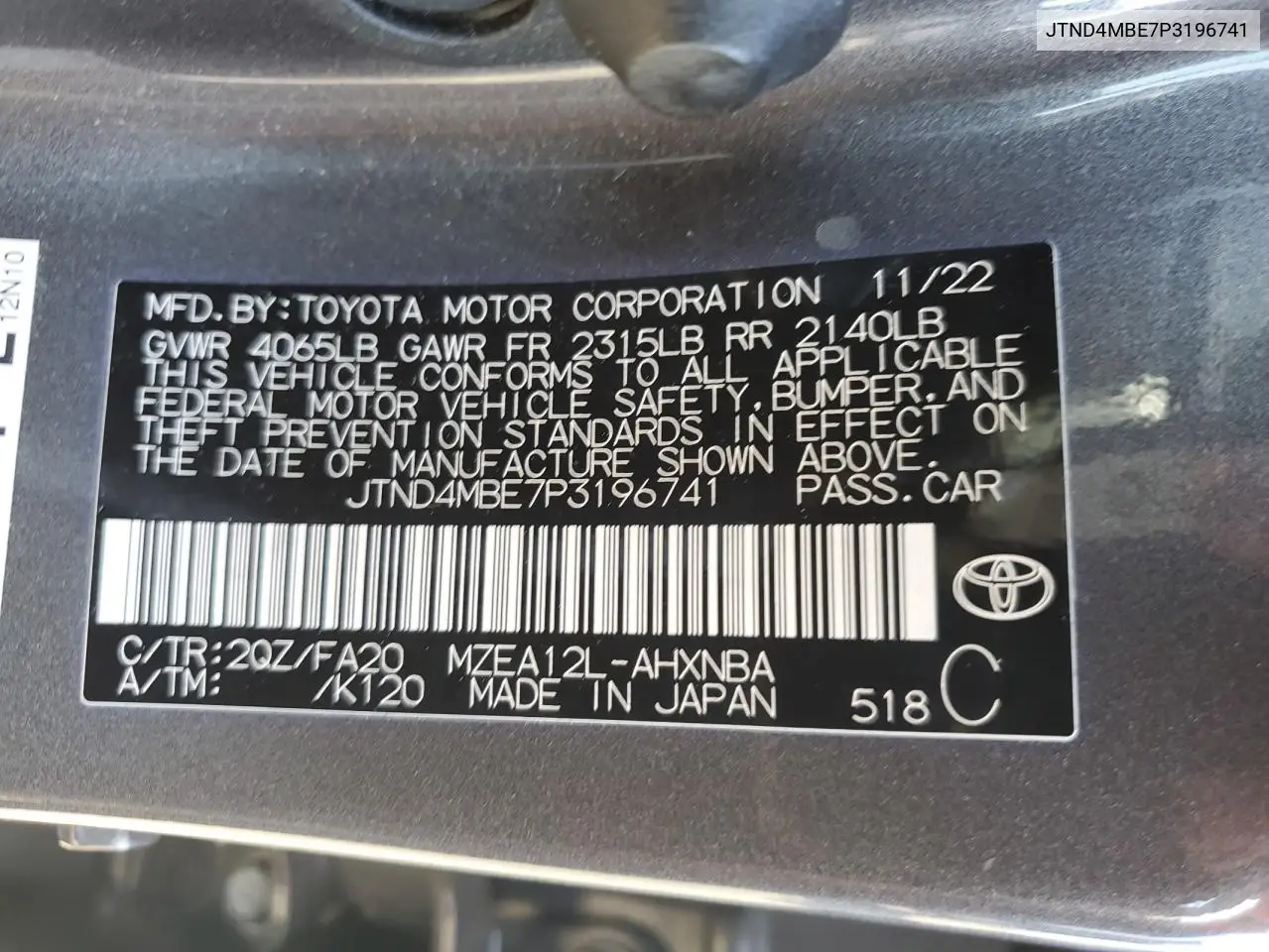 JTND4MBE7P3196741 2023 Toyota Corolla Se
