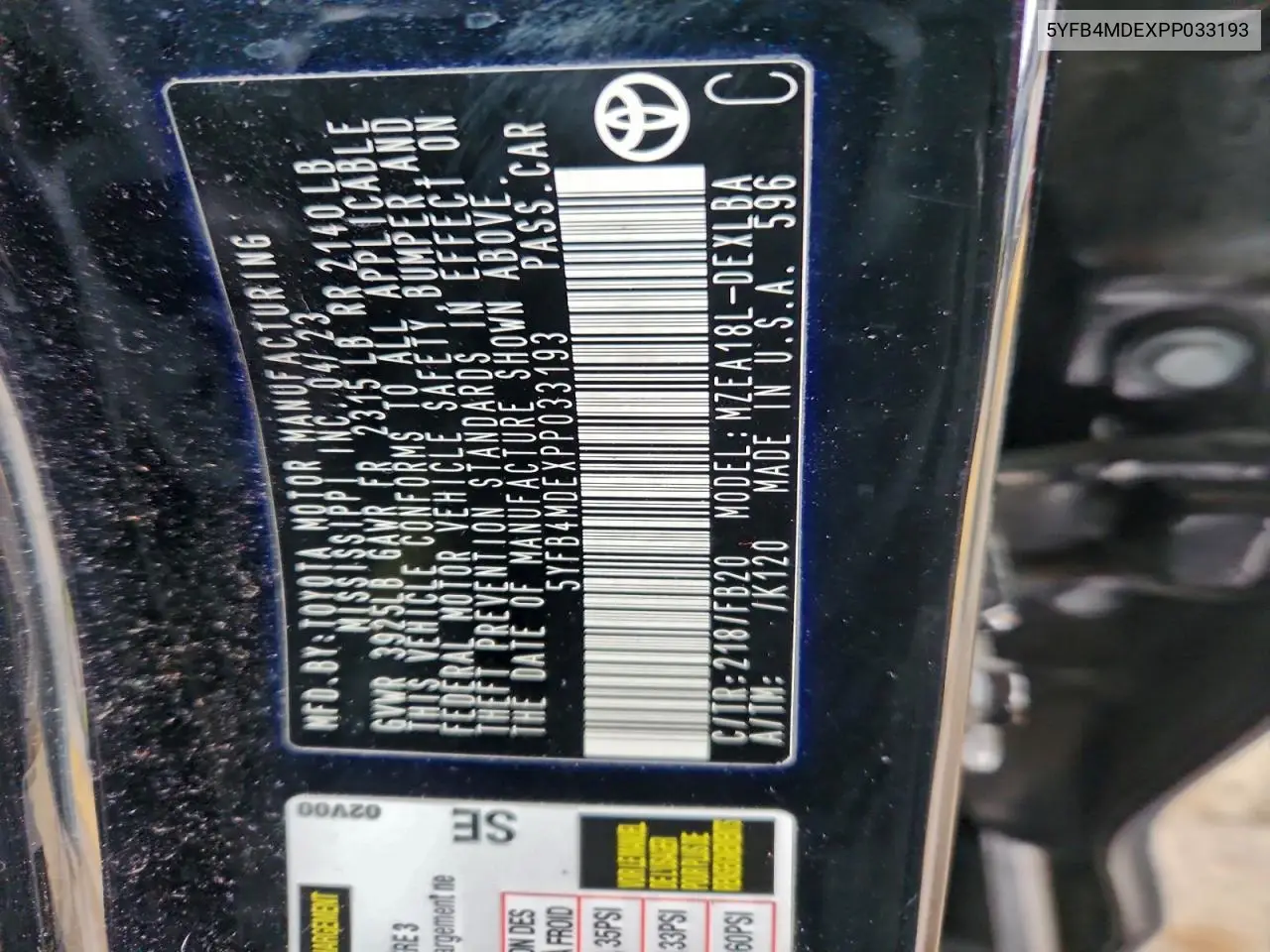 5YFB4MDEXPP033193 2023 Toyota Corolla Le