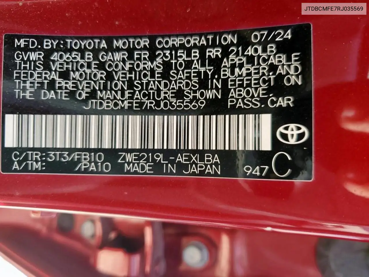 JTDBCMFE7RJ035569 2024 Toyota Corolla Le