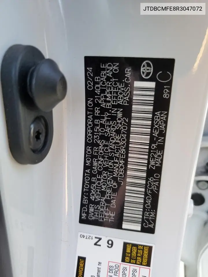 JTDBCMFE8R3047072 2024 Toyota Corolla Le
