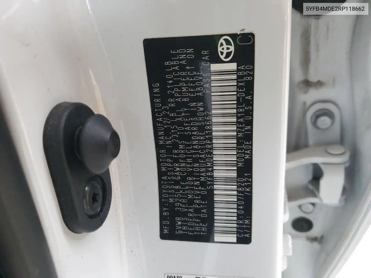 5YFB4MDE2RP118662 2024 Toyota Corolla Le