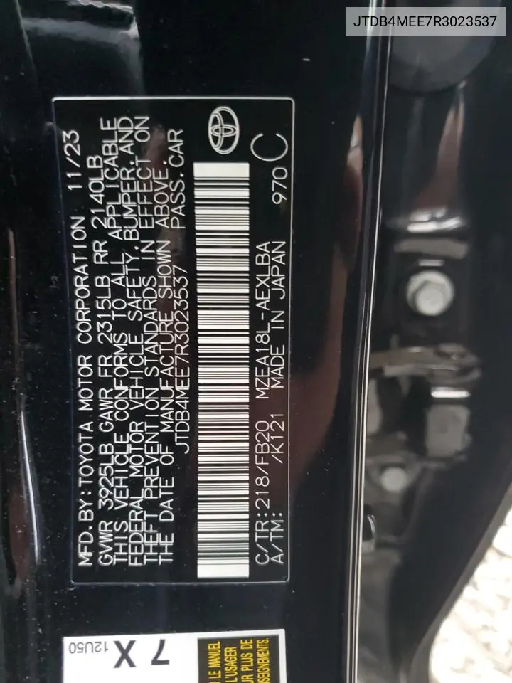 JTDB4MEE7R3023537 2024 Toyota Corolla Le