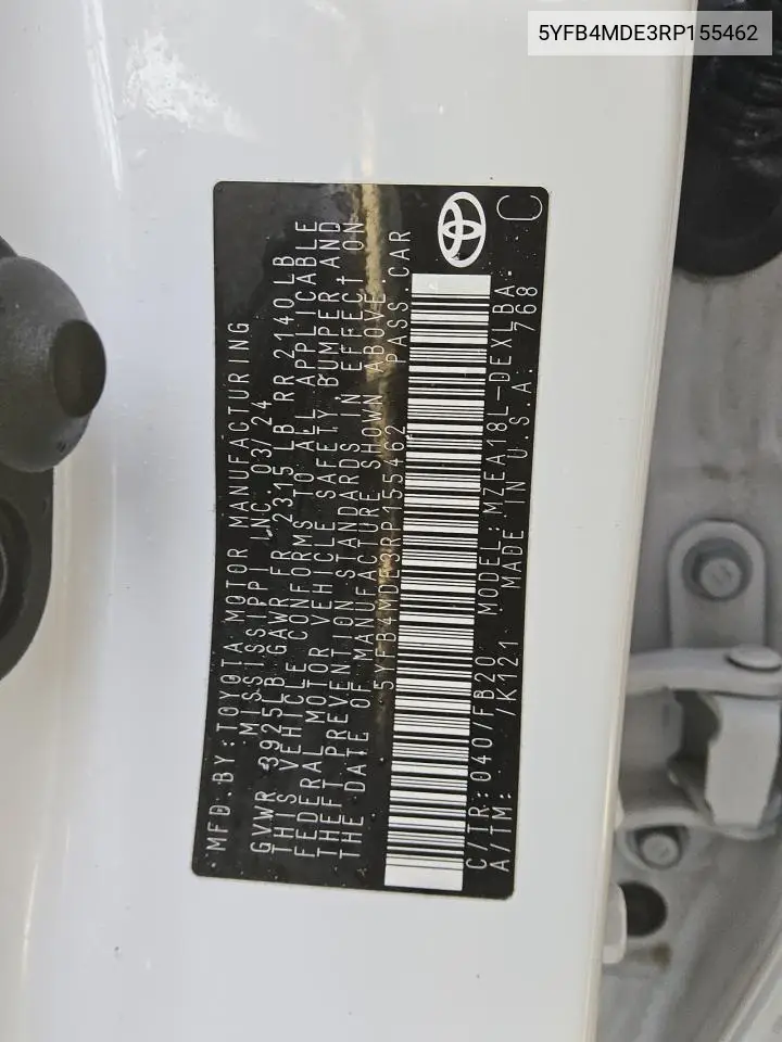 5YFB4MDE3RP155462 2024 Toyota Corolla Le