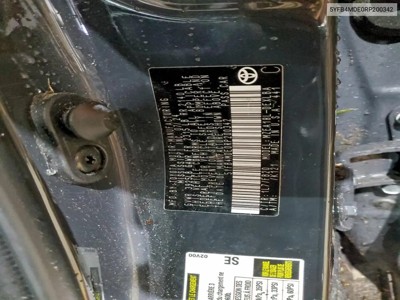 5YFB4MDE0RP200342 2024 Toyota Corolla Le