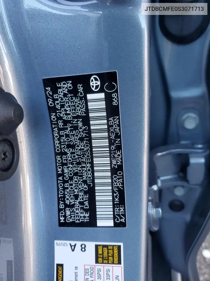 JTDBCMFE0S3071713 2025 Toyota Corolla Le