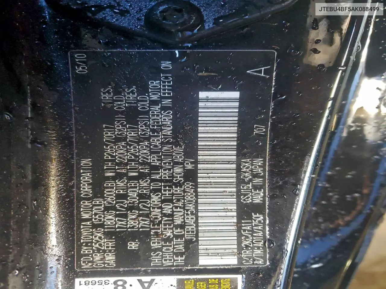 JTEBU4BF5AK088499 2010 Toyota Fj Cruiser