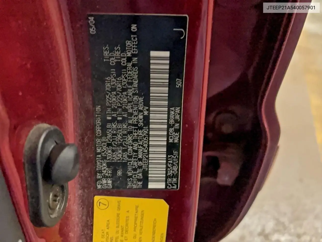 JTEEP21A540057901 2004 Toyota Highlander
