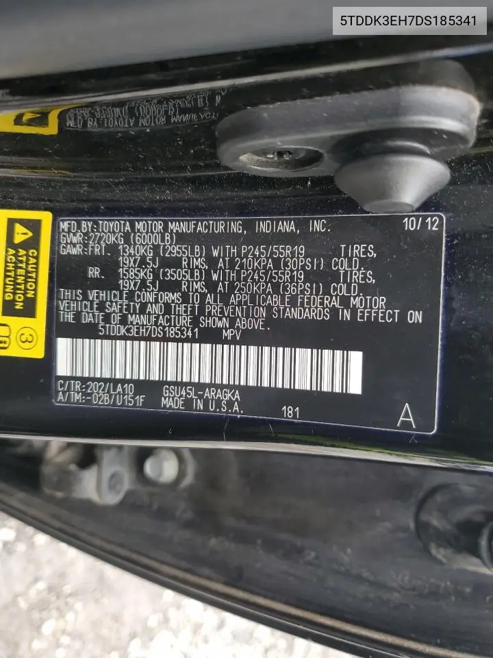 5TDDK3EH7DS185341 2013 Toyota Highlander Limited