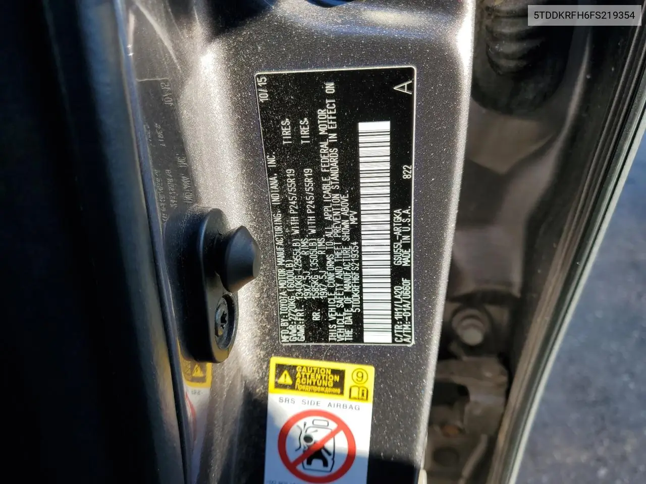 5TDDKRFH6FS219354 2015 Toyota Highlander Limited