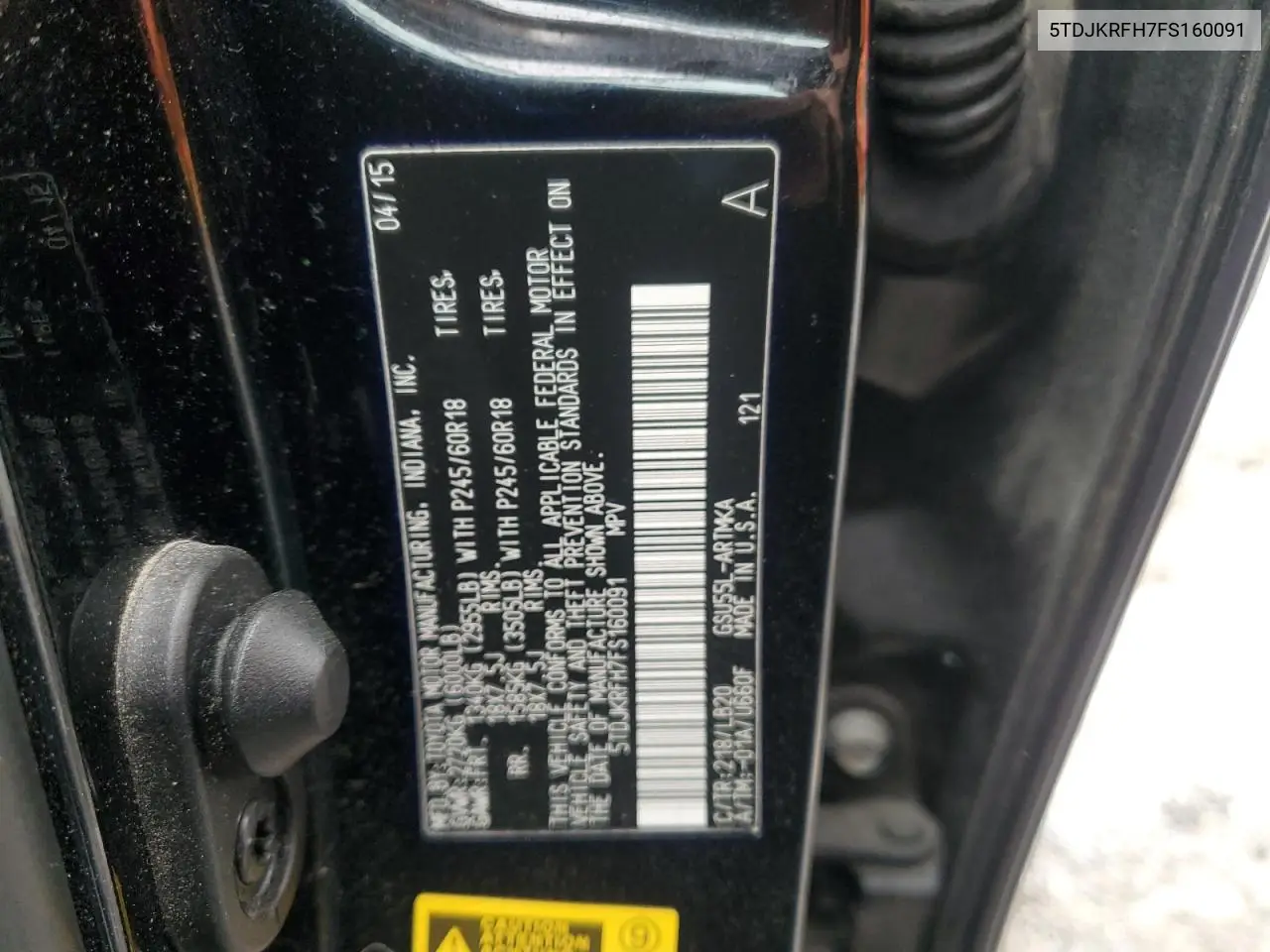 5TDJKRFH7FS160091 2015 Toyota Highlander Xle