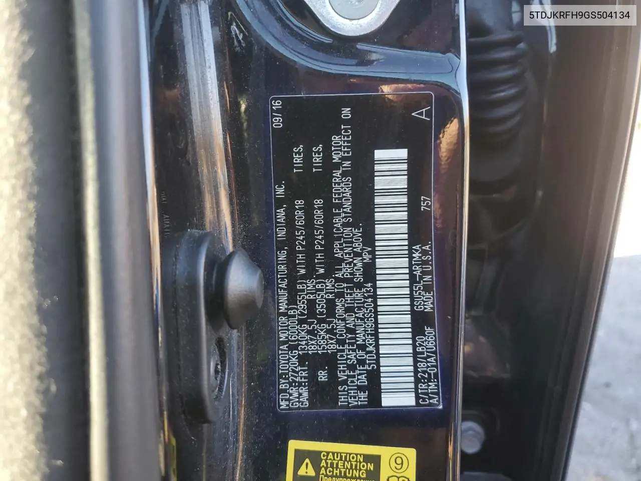 5TDJKRFH9GS504134 2016 Toyota Highlander Xle
