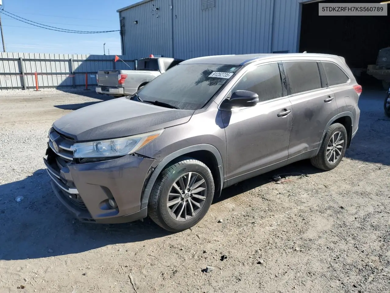 5TDKZRFH7KS560789 2019 Toyota Highlander Se