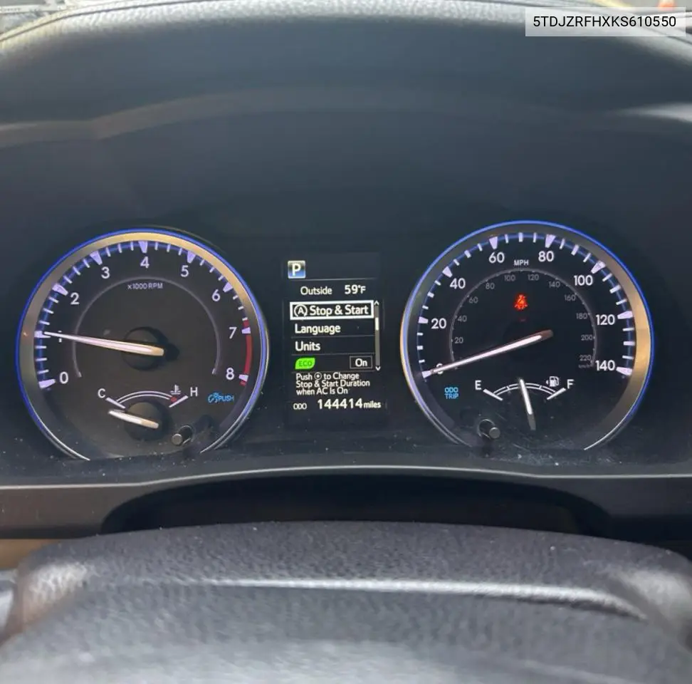 5TDJZRFHXKS610550 2019 Toyota Highlander Se