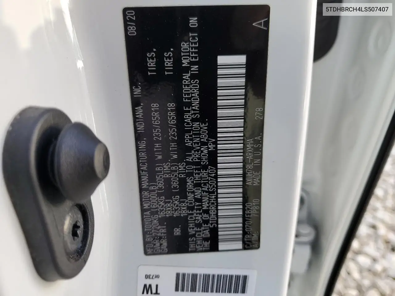 5TDHBRCH4LS507407 2020 Toyota Highlander Hybrid Xle