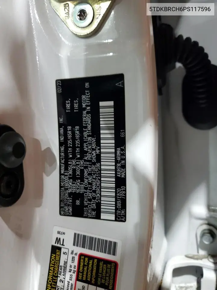 5TDKBRCH6PS117596 2023 Toyota Highlander Hybrid Xle