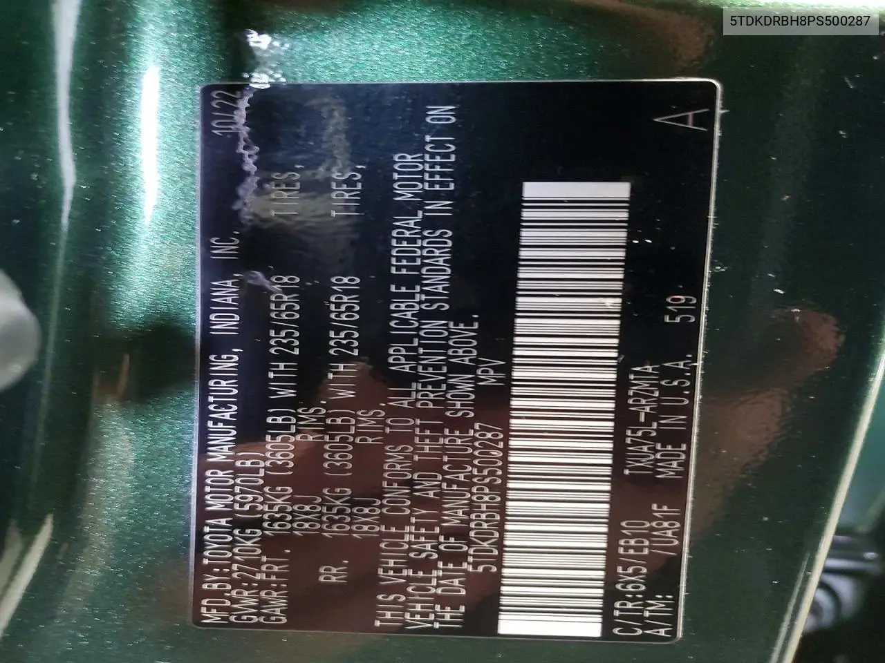 5TDKDRBH8PS500287 2023 Toyota Highlander L