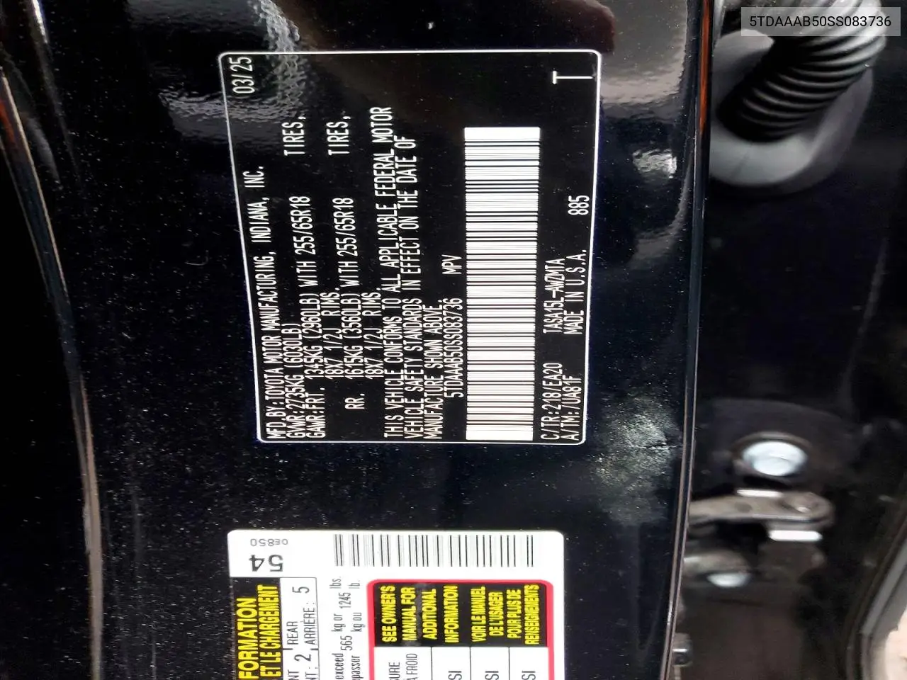 5TDAAAB50SS083736 2025 Toyota Grand Highlander Le