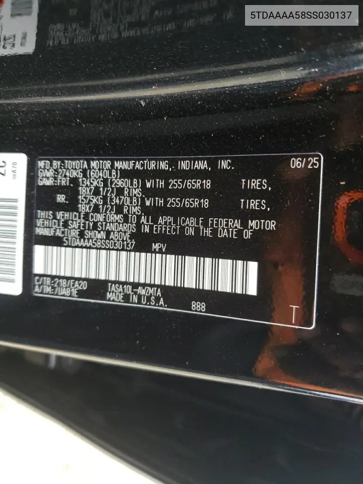 5TDAAAA58SS030137 2025 Toyota Grand Highlander Le