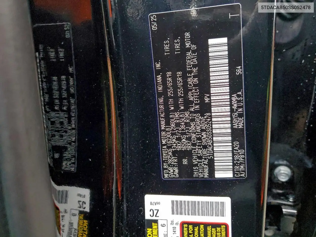 5TDACAB50SS052478 2025 Toyota Grand Highlander Le