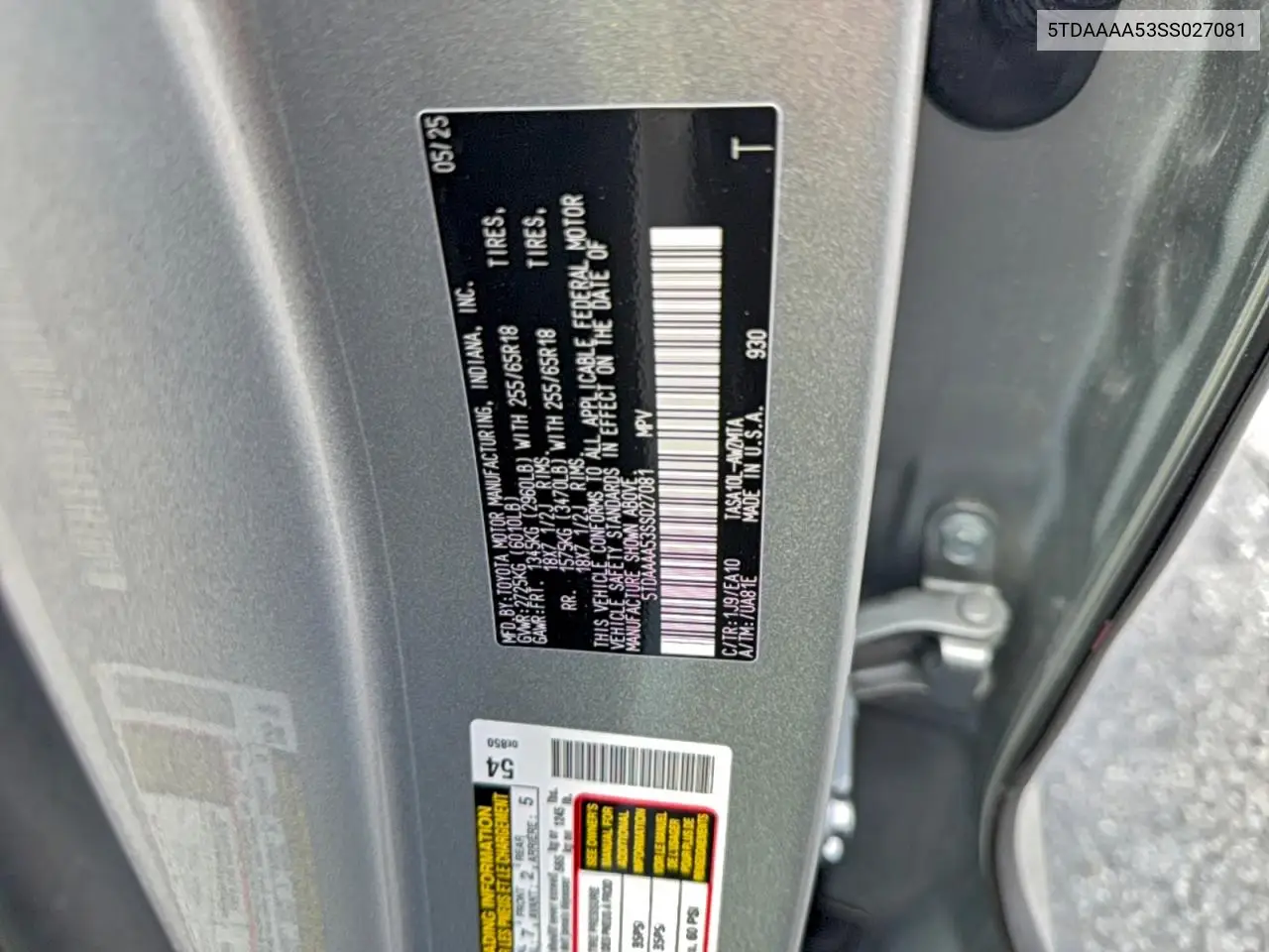 5TDAAAA53SS027081 2025 Toyota Grand Highlander Le