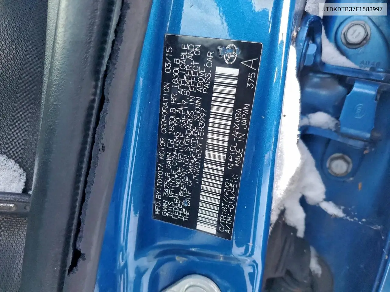 JTDKDTB37F1583997 2015 Toyota Prius C