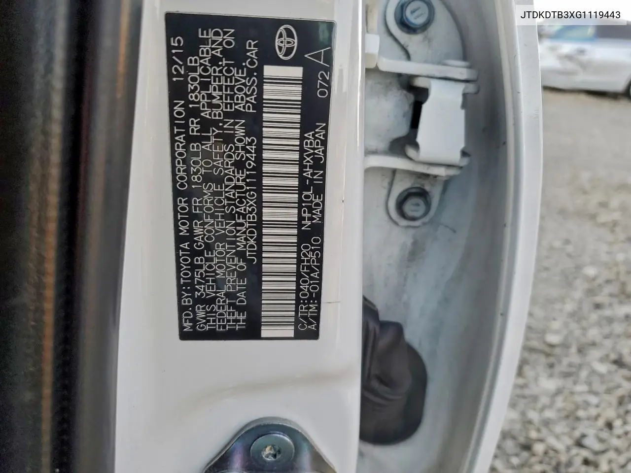 JTDKDTB3XG1119443 2016 Toyota Prius C