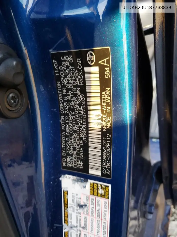 JTDKB20U187733839 2008 Toyota Prius