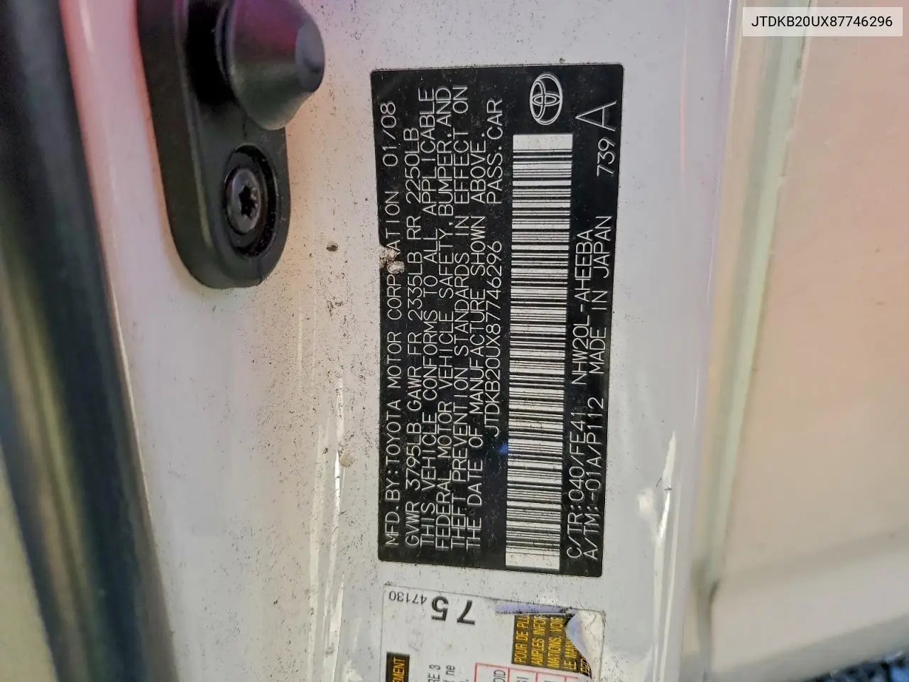 JTDKB20UX87746296 2008 Toyota Prius