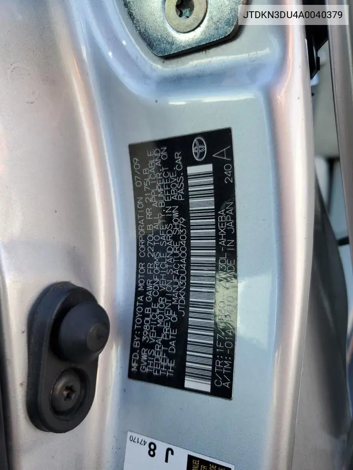 JTDKN3DU4A0040379 2010 Toyota Prius