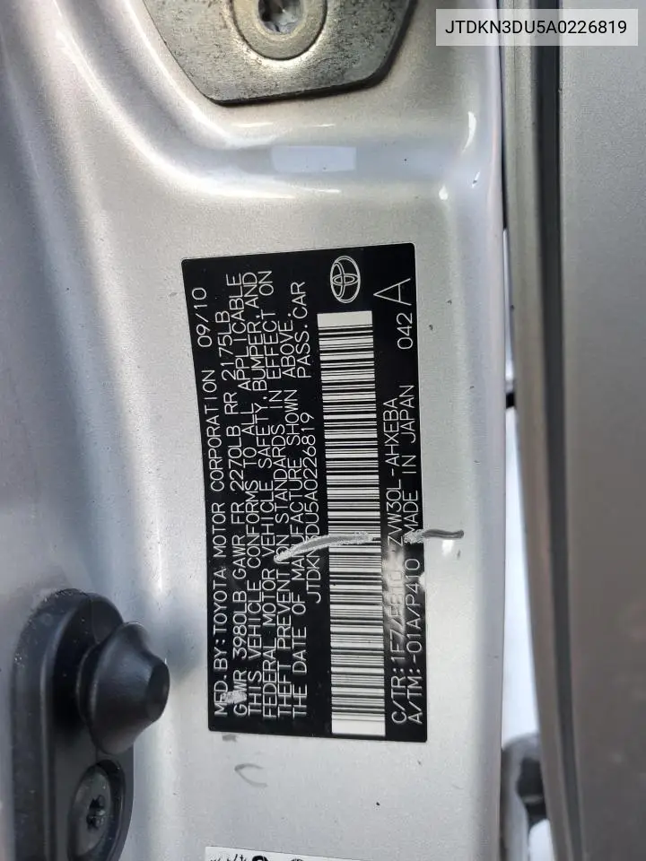 JTDKN3DU5A0226819 2010 Toyota Prius