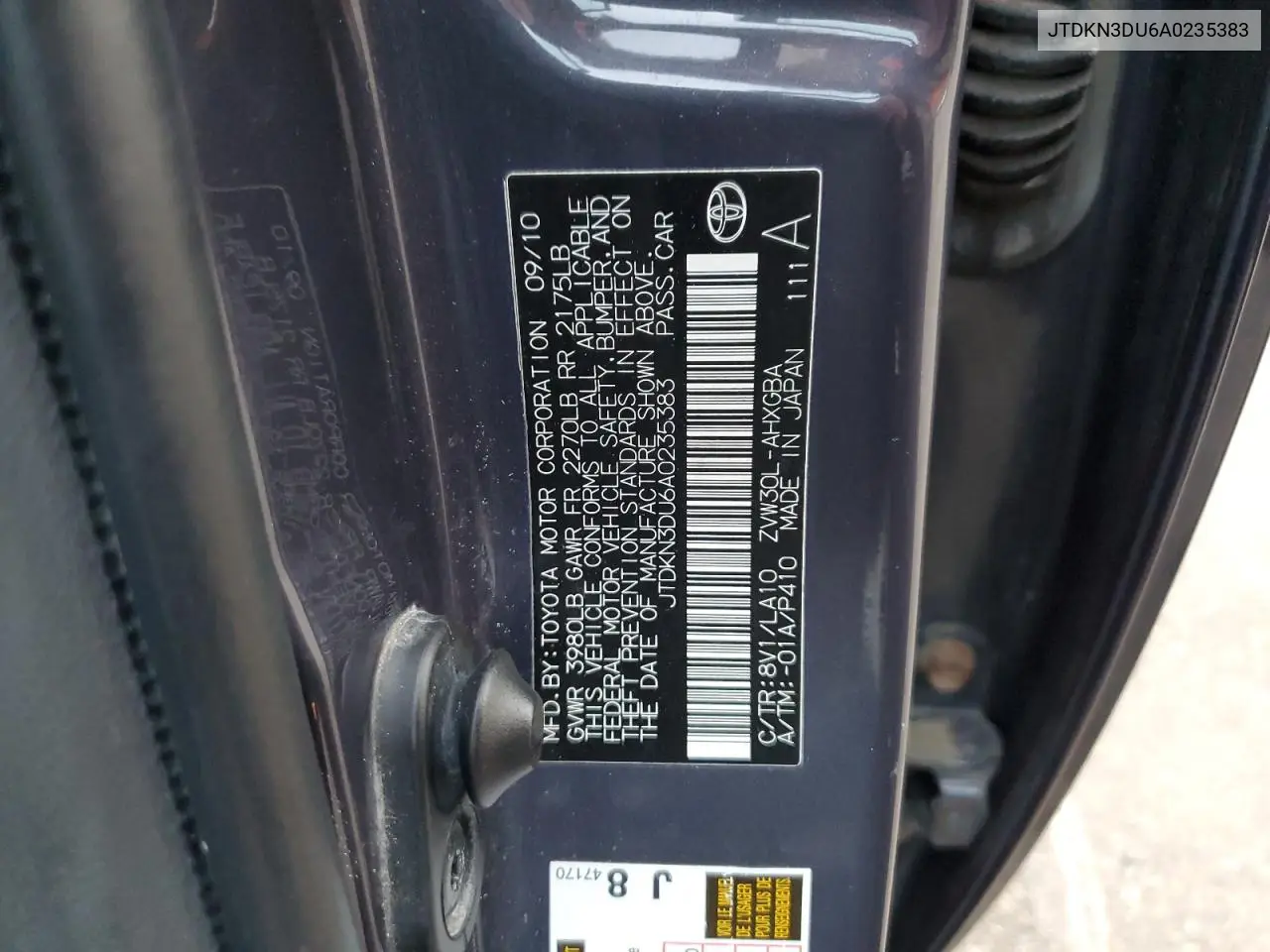 JTDKN3DU6A0235383 2010 Toyota Prius