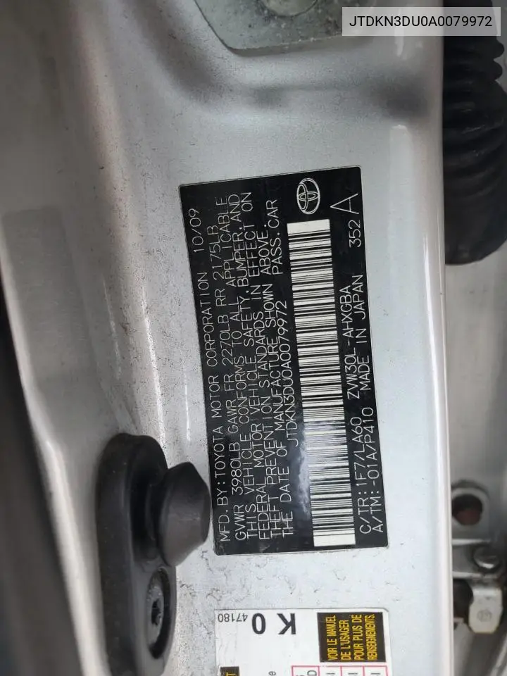 JTDKN3DU0A0079972 2010 Toyota Prius