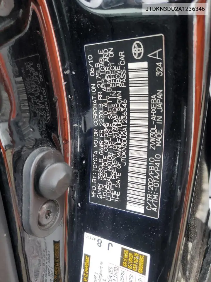JTDKN3DU2A1236346 2010 Toyota Prius