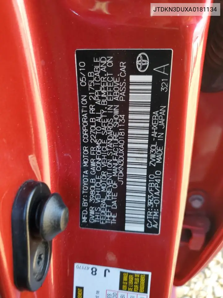 JTDKN3DUXA0181134 2010 Toyota Prius