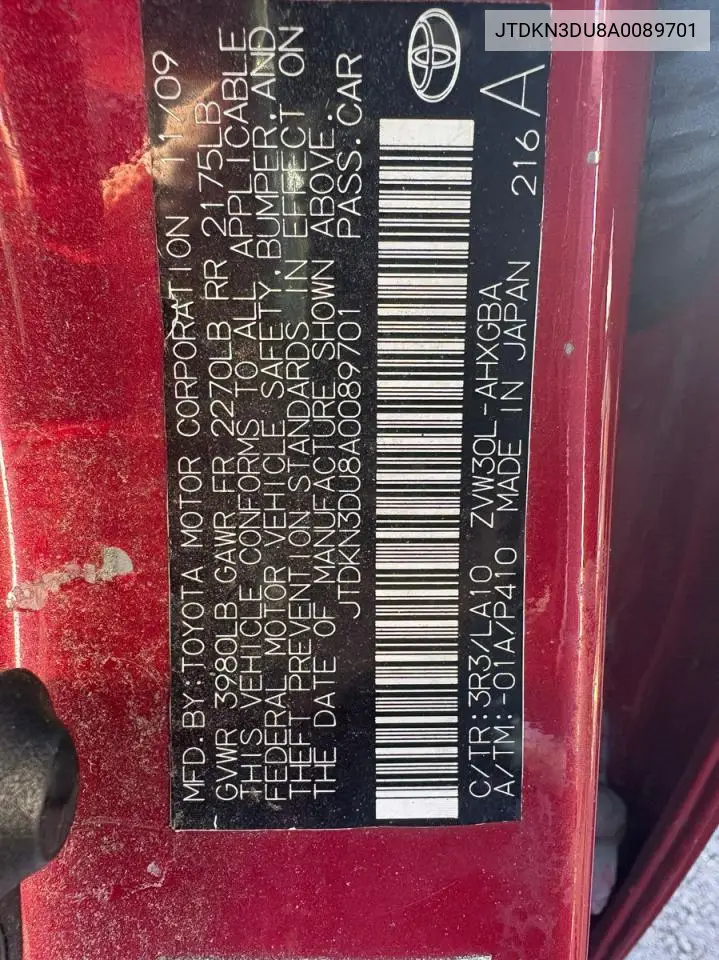 JTDKN3DU8A0089701 2010 Toyota Prius