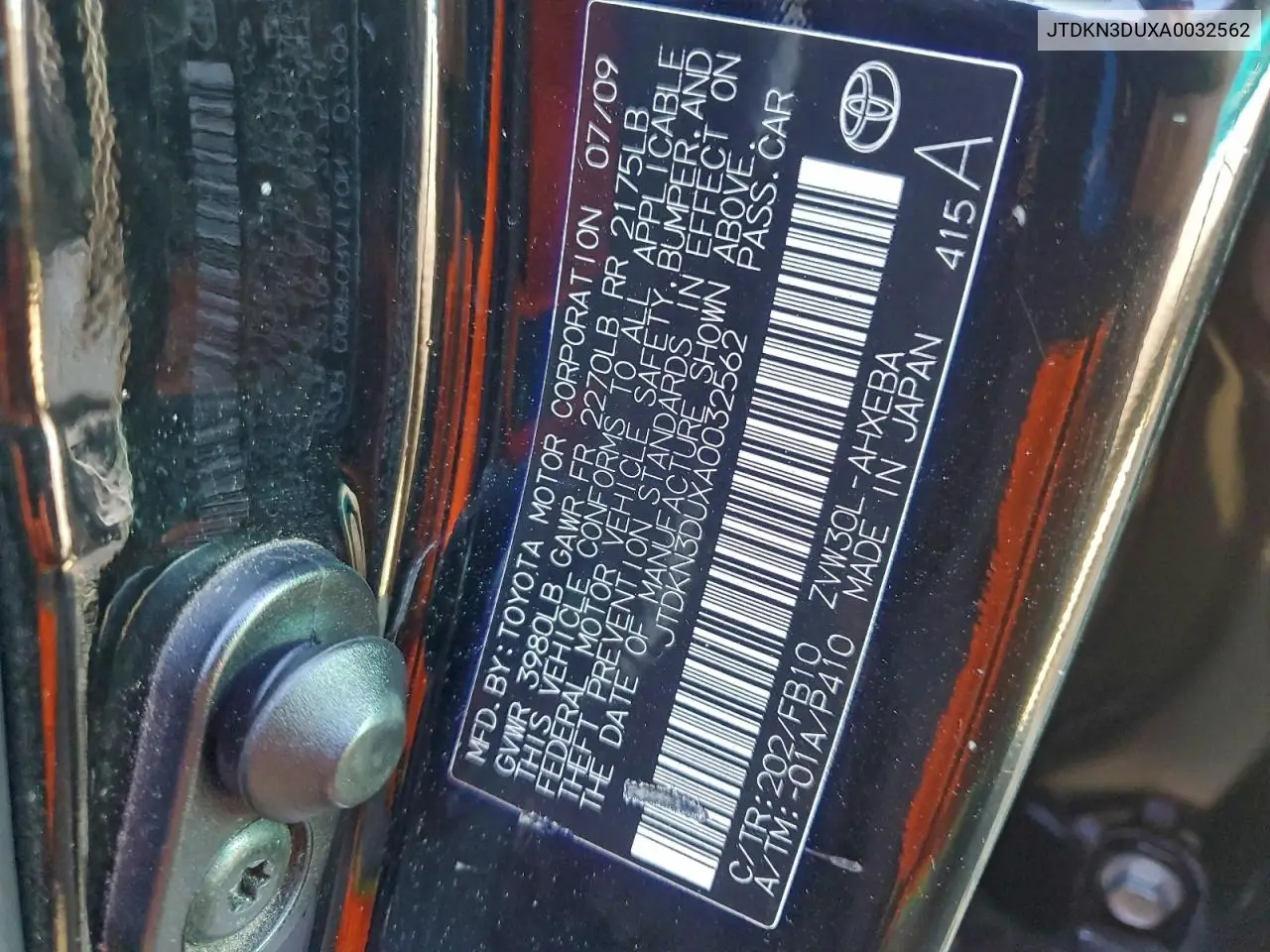 JTDKN3DUXA0032562 2010 Toyota Prius