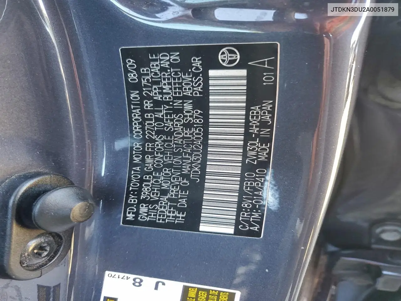 JTDKN3DU2A0051879 2010 Toyota Prius