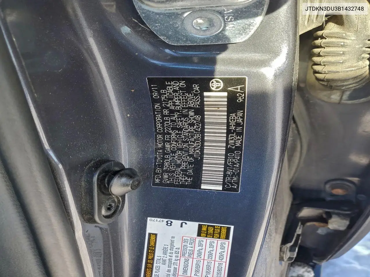 JTDKN3DU3B1432748 2011 Toyota Prius