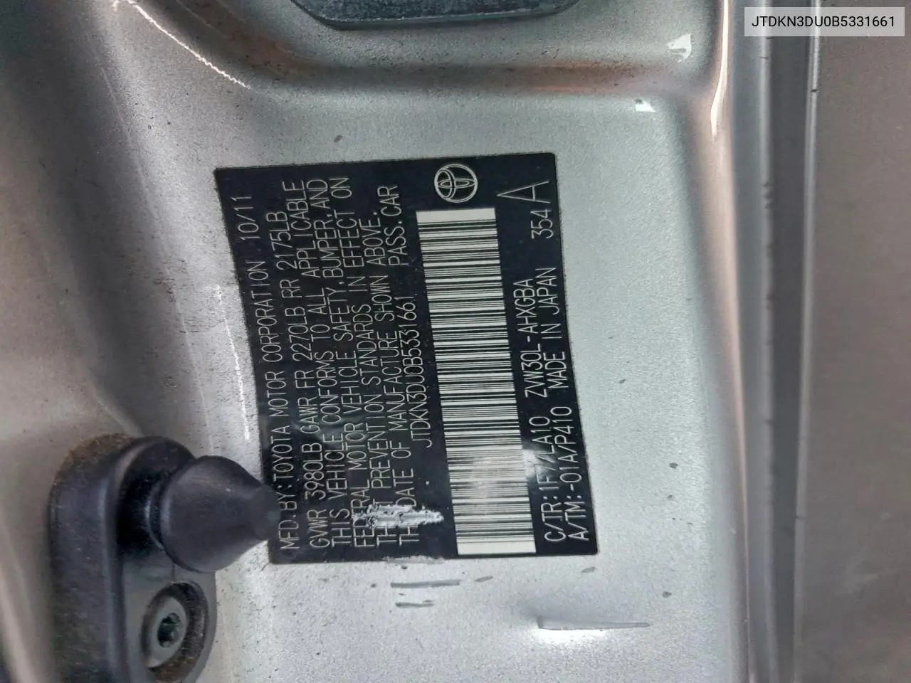 JTDKN3DU0B5331661 2011 Toyota Prius