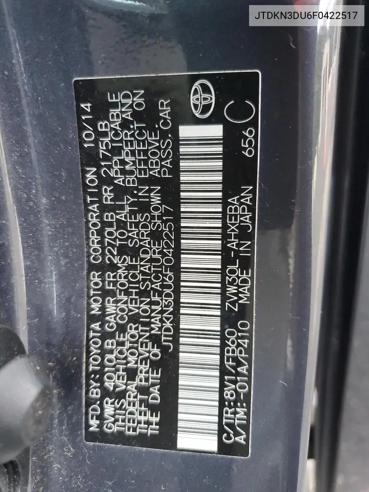 JTDKN3DU6F0422517 2015 Toyota Prius