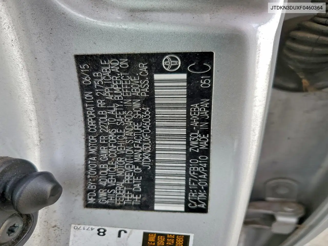 JTDKN3DUXF0460364 2015 Toyota Prius