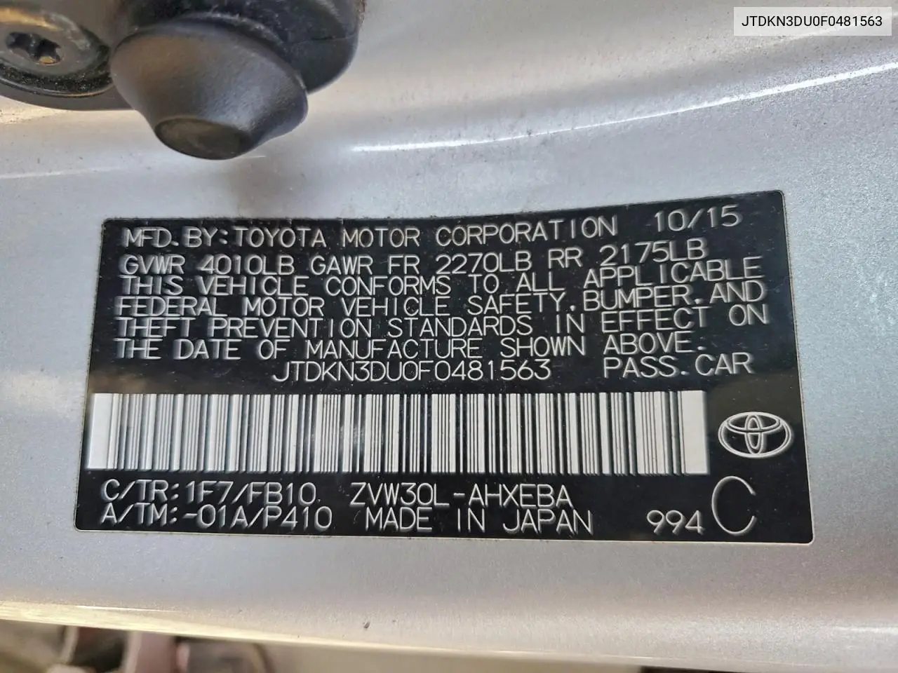 JTDKN3DU0F0481563 2015 Toyota Prius