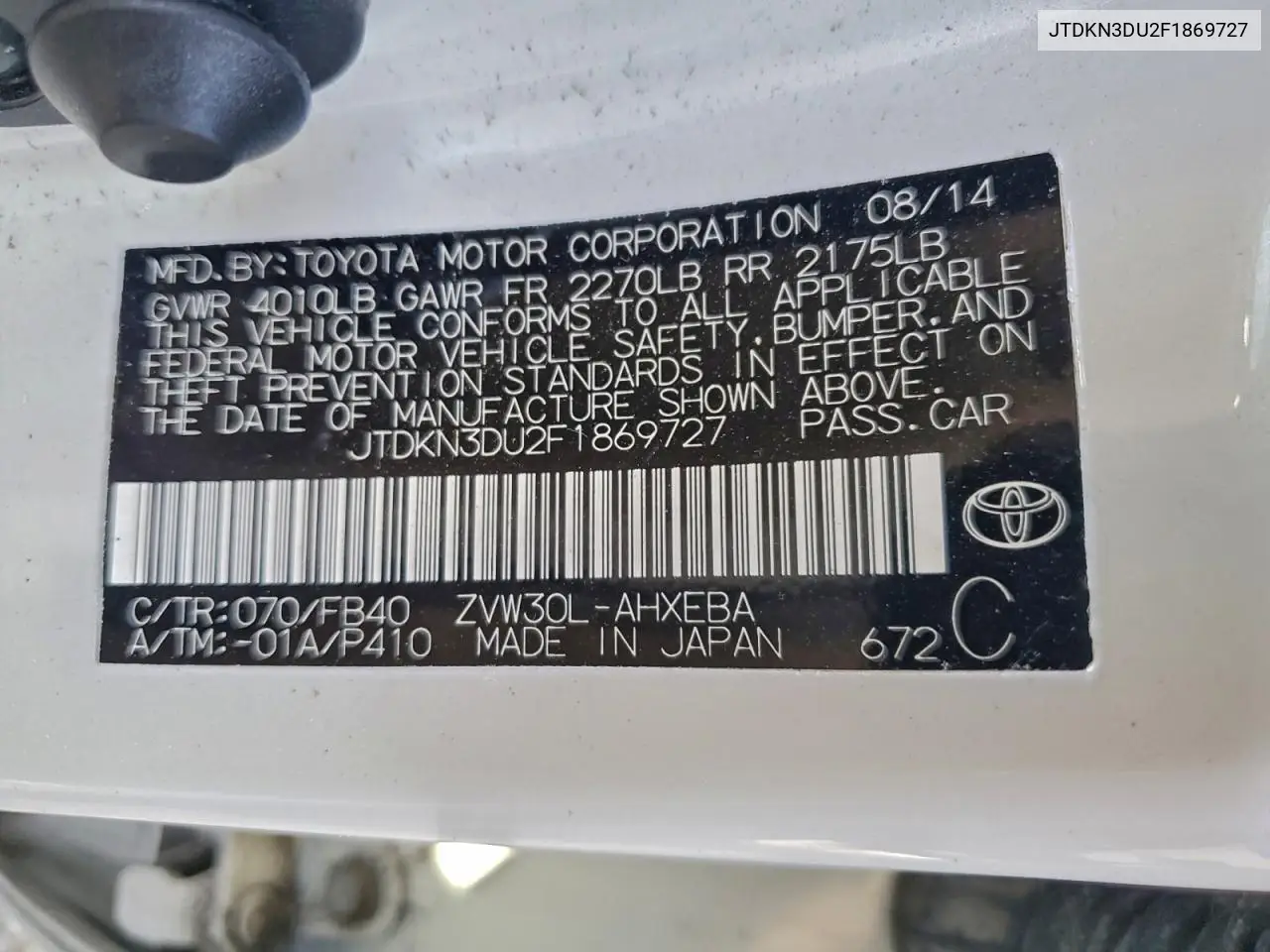 JTDKN3DU2F1869727 2015 Toyota Prius