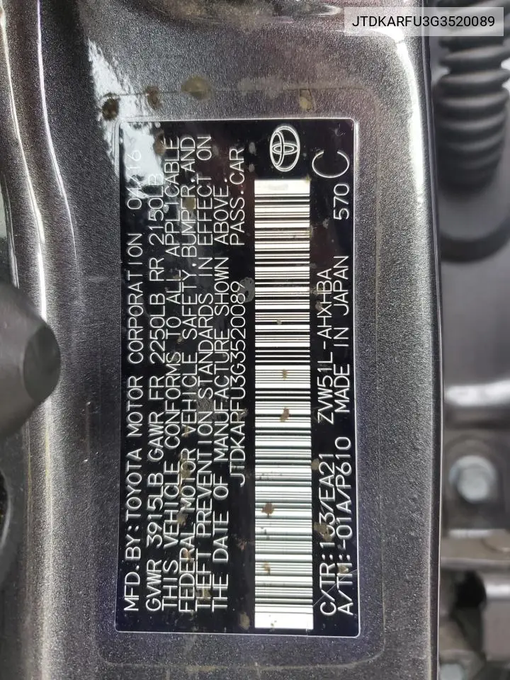 JTDKARFU3G3520089 2016 Toyota Prius