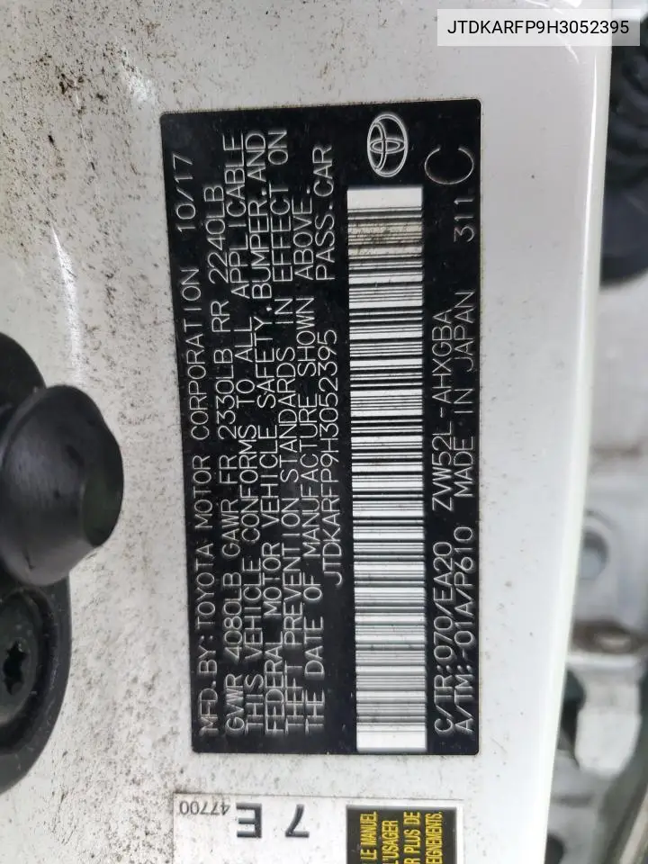 JTDKARFP9H3052395 2017 Toyota Prius Prime