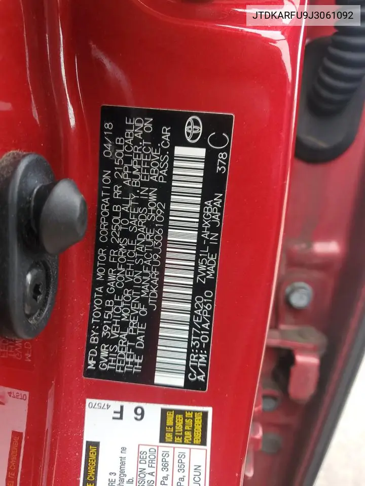JTDKARFU9J3061092 2018 Toyota Prius