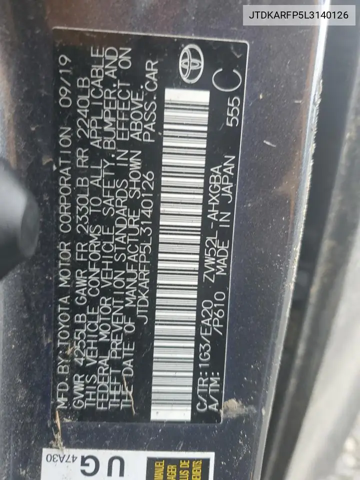 JTDKARFP5L3140126 2020 Toyota Prius Prime Le